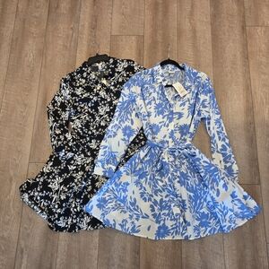 A New Day Bundle Of 2 Floral Mini Long Sleeve Cotton A Line Shirt Dresses M NWT